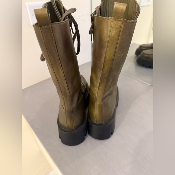 Free People Jones Lug Sole Leather Lace Up Boots in Artichoke. NEW - Picture 5 of 9